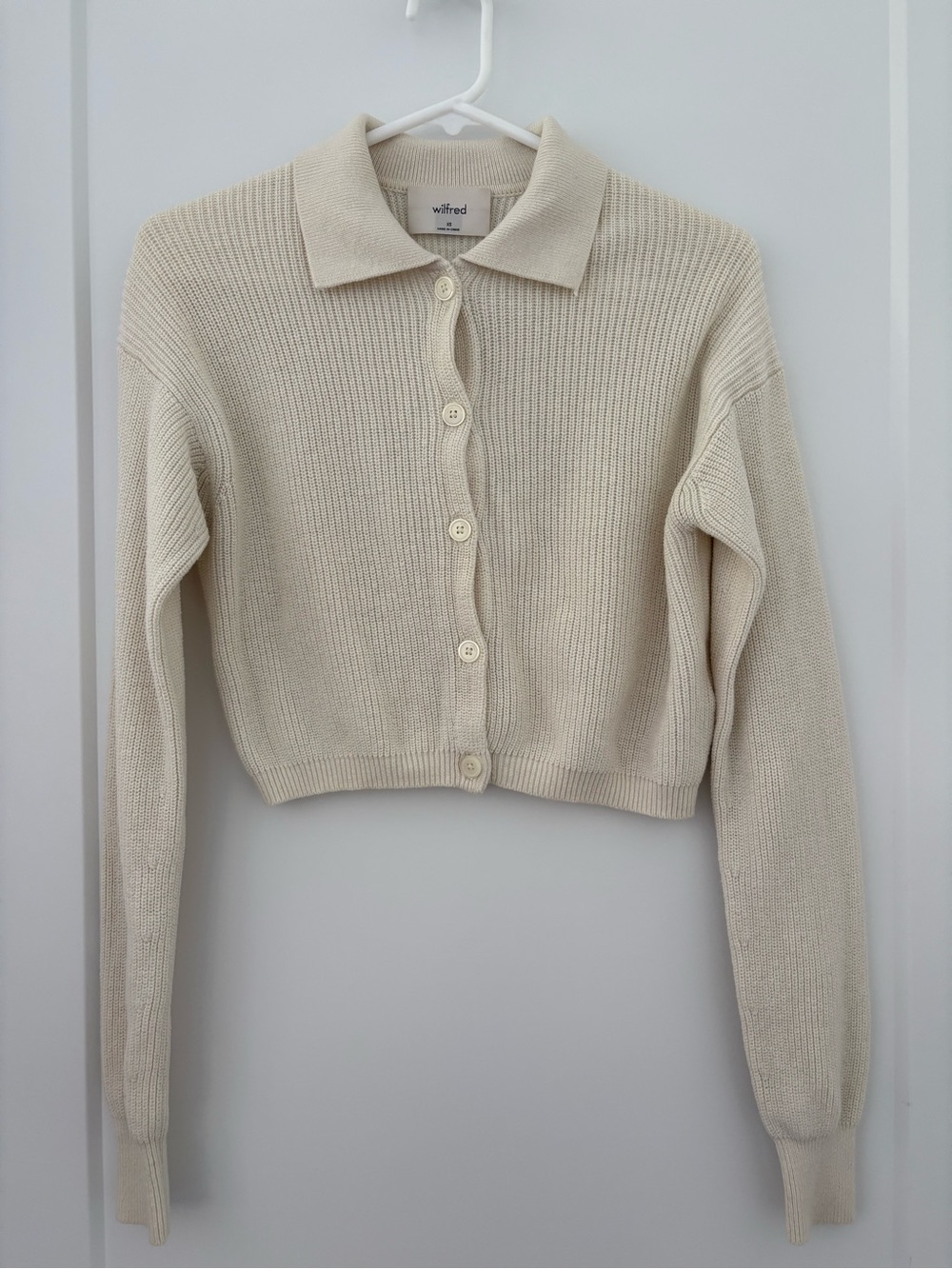 Wilfred Cream Ribbed Polo Button-Up Cropped Cardigan